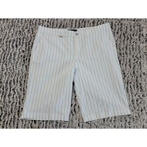 L RL Ralph Lauren Active Women's White Blue Stripe Bermuda Golf Shorts‎ Size 10